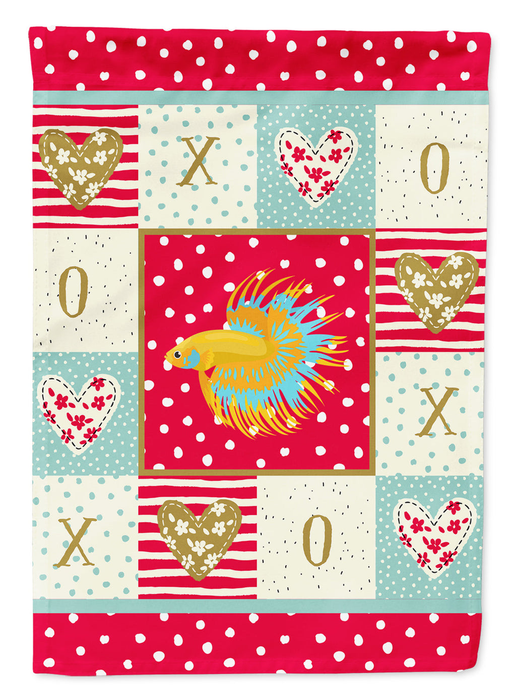 CrownTail Betta Love House Flag 28x40 Porch Sleeve Pole Decorative Outside Yard Banner Artwork Wall Hanging, Polyester