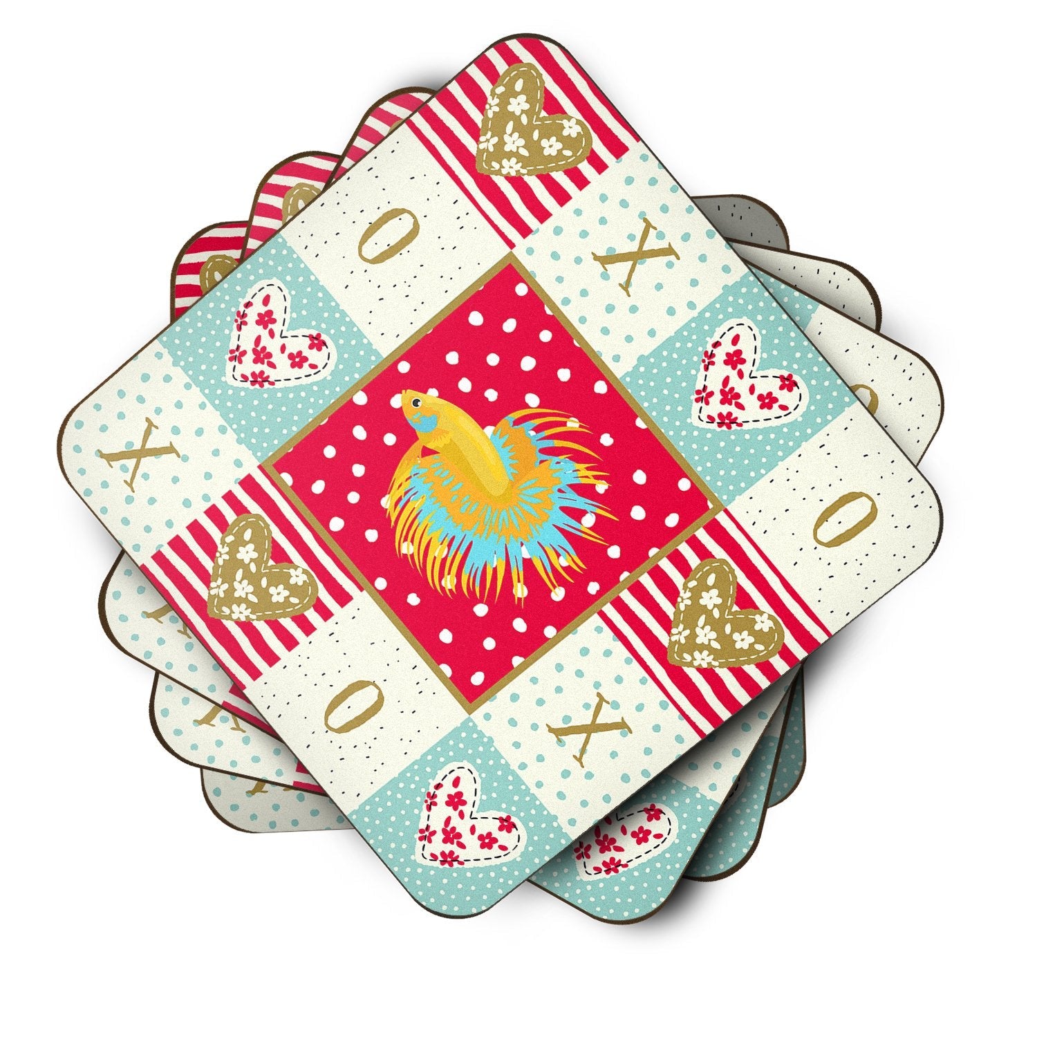 CrownTail Betta Love Foam Coasters Set of 4 Cup Coasters for Indoor Outdoor, Tabletop Protection, Anti Slip, Mouse pad Material