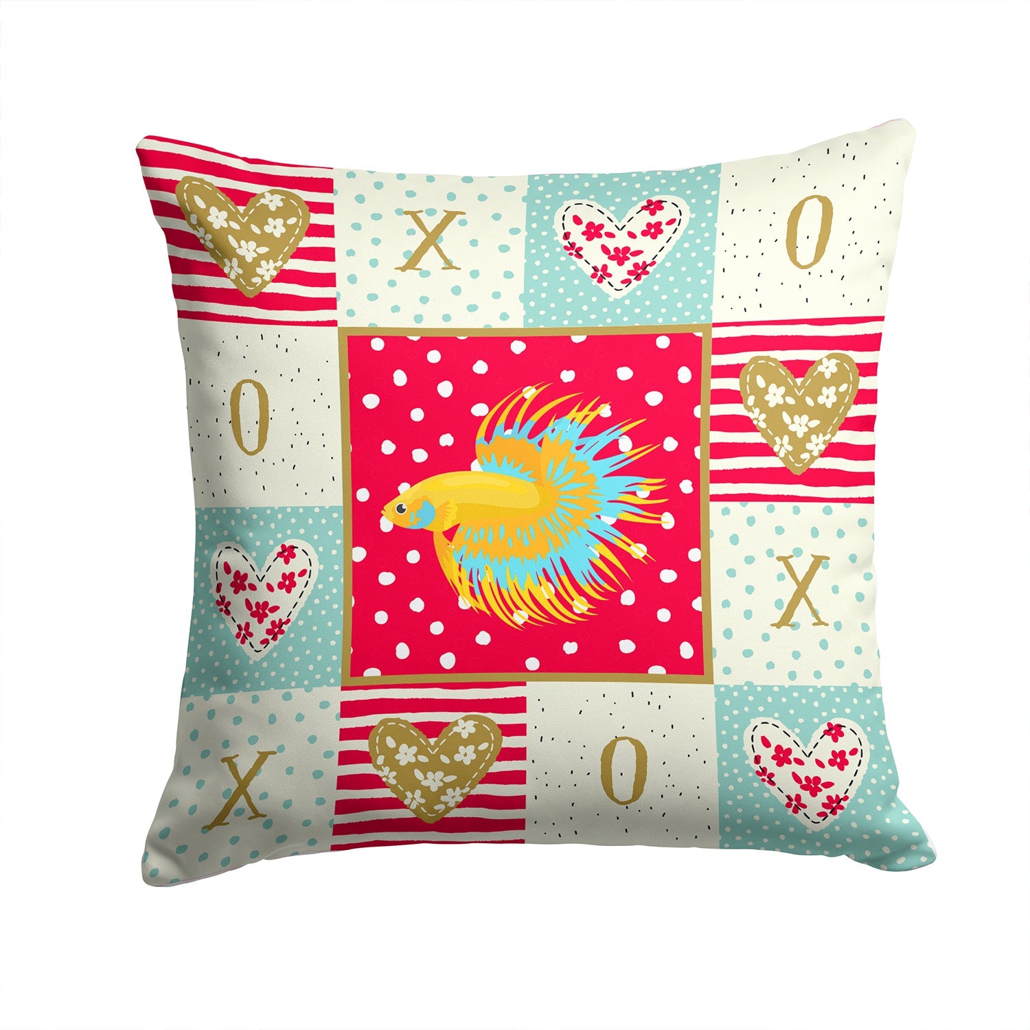 CrownTail Betta Love Decorative Throw Pillow 14x14 Indoor Outdoor Accent Cushion, Fabric Cover with Insert for Sofa, Bed, Porch & Living Room