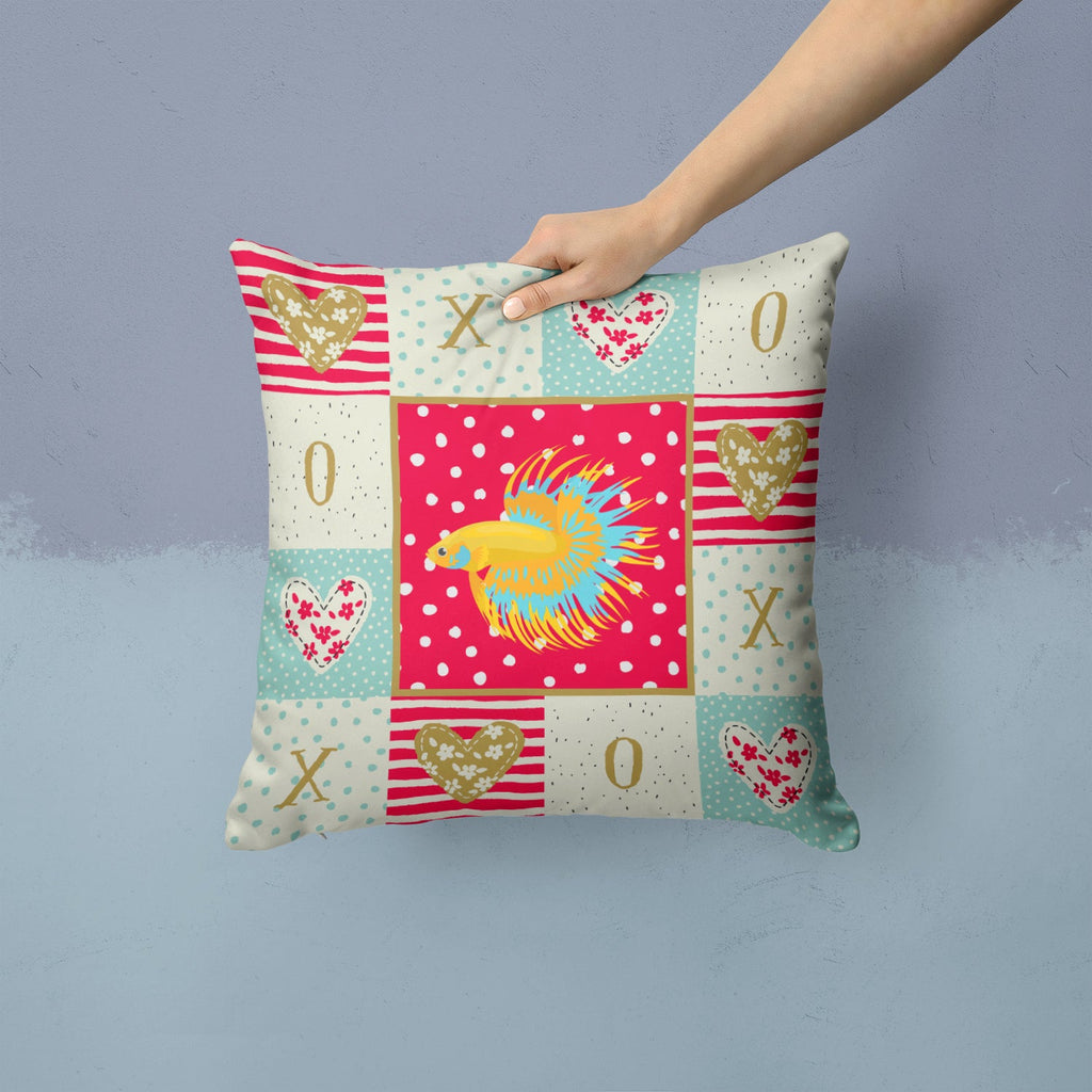 CrownTail Betta Love Decorative Throw Pillow 14x14 Indoor Outdoor Accent Cushion, Fabric Cover with Insert for Sofa, Bed, Porch & Living Room