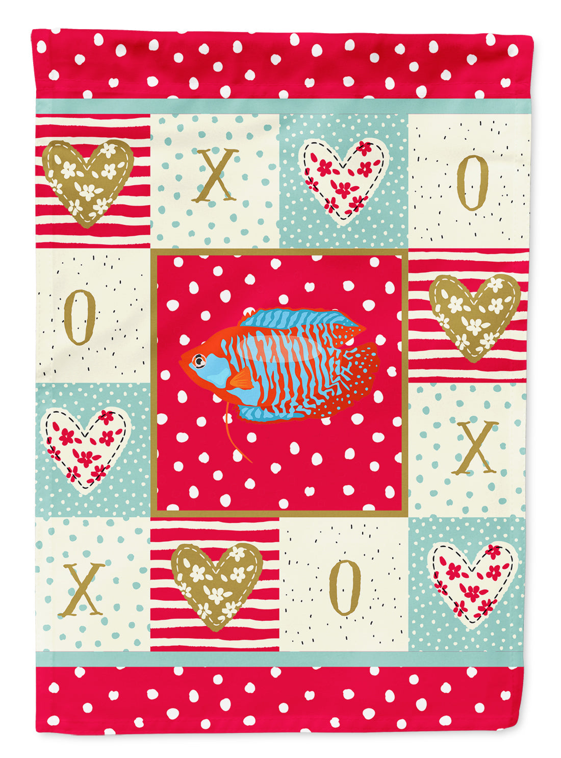 Dwarf Gourami Love House Flag 28x40 Porch Sleeve Pole Decorative Outside Yard Banner Artwork Wall Hanging, Polyester