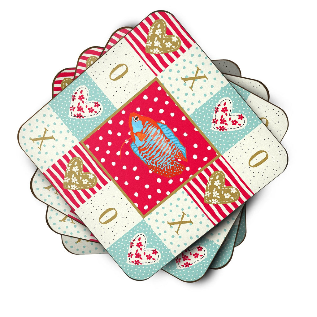 Dwarf Gourami Love Foam Coasters Set of 4 Cup Coasters for Indoor Outdoor, Tabletop Protection, Anti Slip, Mouse pad Material