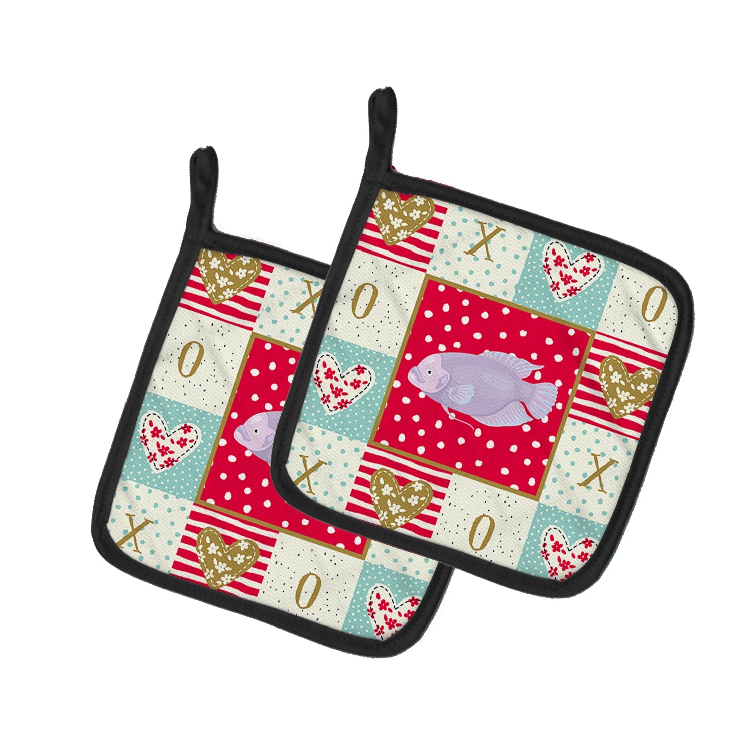 Giant Gourami Love Pot Holder Set of 2 Heat Resistant Quilted Hot Pads 7.5 x 7.5 Inch, Insulated Kitchen Trivets for Cooking & Baking