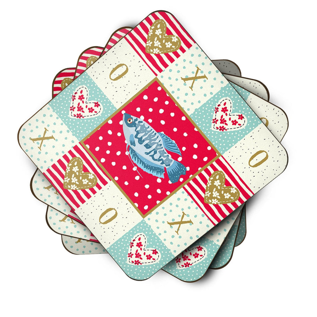 Opaline Gourami Love Foam Coasters Set of 4 Cup Coasters for Indoor Outdoor, Tabletop Protection, Anti Slip, Mouse pad Material