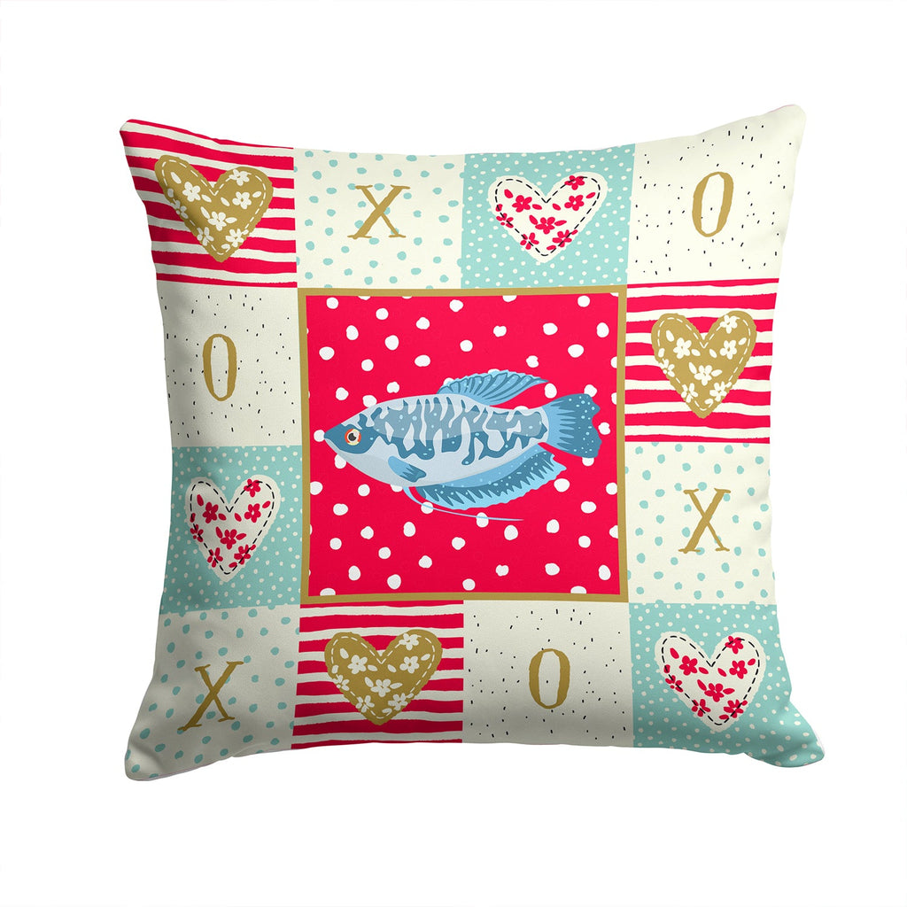 Opaline Gourami Love Decorative Throw Pillow 14x14 Indoor Outdoor Accent Cushion, Fabric Cover with Insert for Sofa, Bed, Porch & Living Room
