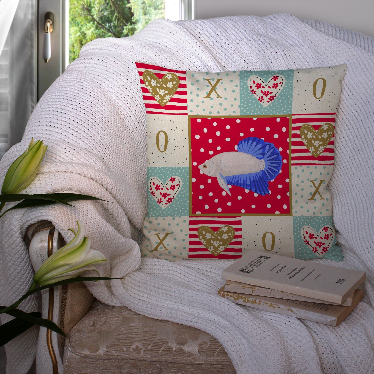 Plakat Betta Love Decorative Throw Pillow 14x14 Indoor Outdoor Accent Cushion, Fabric Cover with Insert for Sofa, Bed, Porch & Living Room