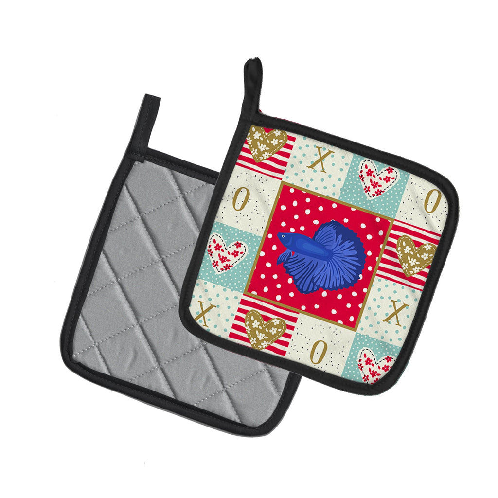 Super Delta Tail Betta Love Pot Holder Set of 2 Heat Resistant Quilted Hot Pads 7.5 x 7.5 Inch, Insulated Kitchen Trivets for Cooking & Baking