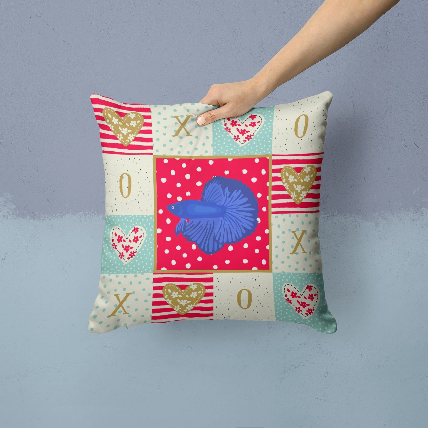 Super Delta Tail Betta Love Decorative Throw Pillow 14x14 Indoor Outdoor Accent Cushion, Fabric Cover with Insert for Sofa, Bed, Porch & Living Room
