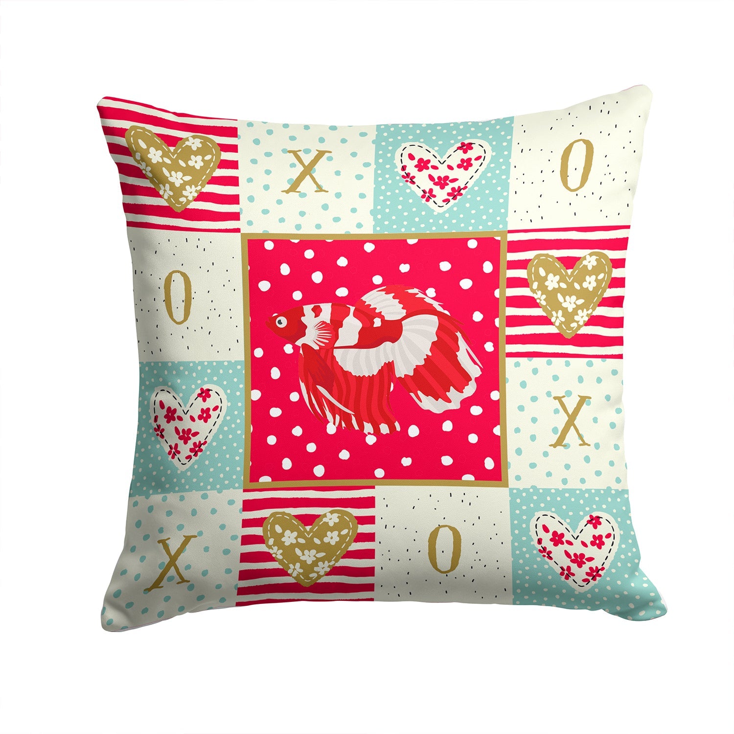 Veil Tail Betta Love Decorative Throw Pillow 14x14 Indoor Outdoor Accent Cushion, Fabric Cover with Insert for Sofa, Bed, Porch & Living Room