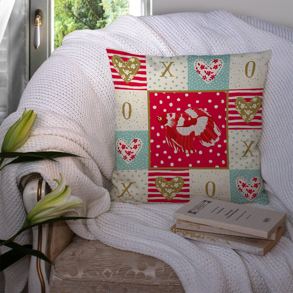 Veil Tail Betta Love Decorative Throw Pillow 14x14 Indoor Outdoor Accent Cushion, Fabric Cover with Insert for Sofa, Bed, Porch & Living Room