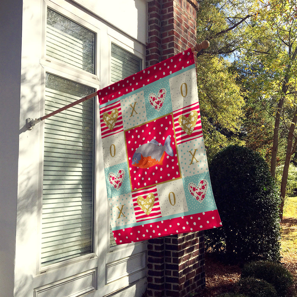 Piranha Love House Flag 28x40 Porch Sleeve Pole Decorative Outside Yard Banner Artwork Wall Hanging, Polyester