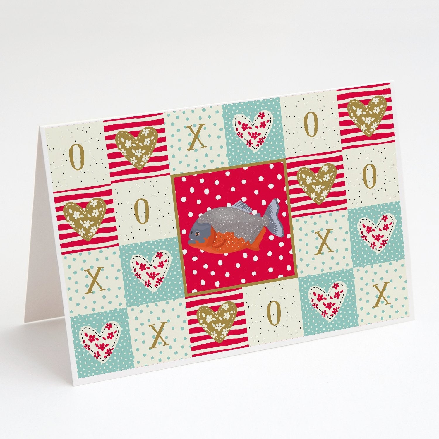 Piranha Love Greeting Cards Pack of 8 Blank Cards with Envelopes Whimsical A7 Size 5x7