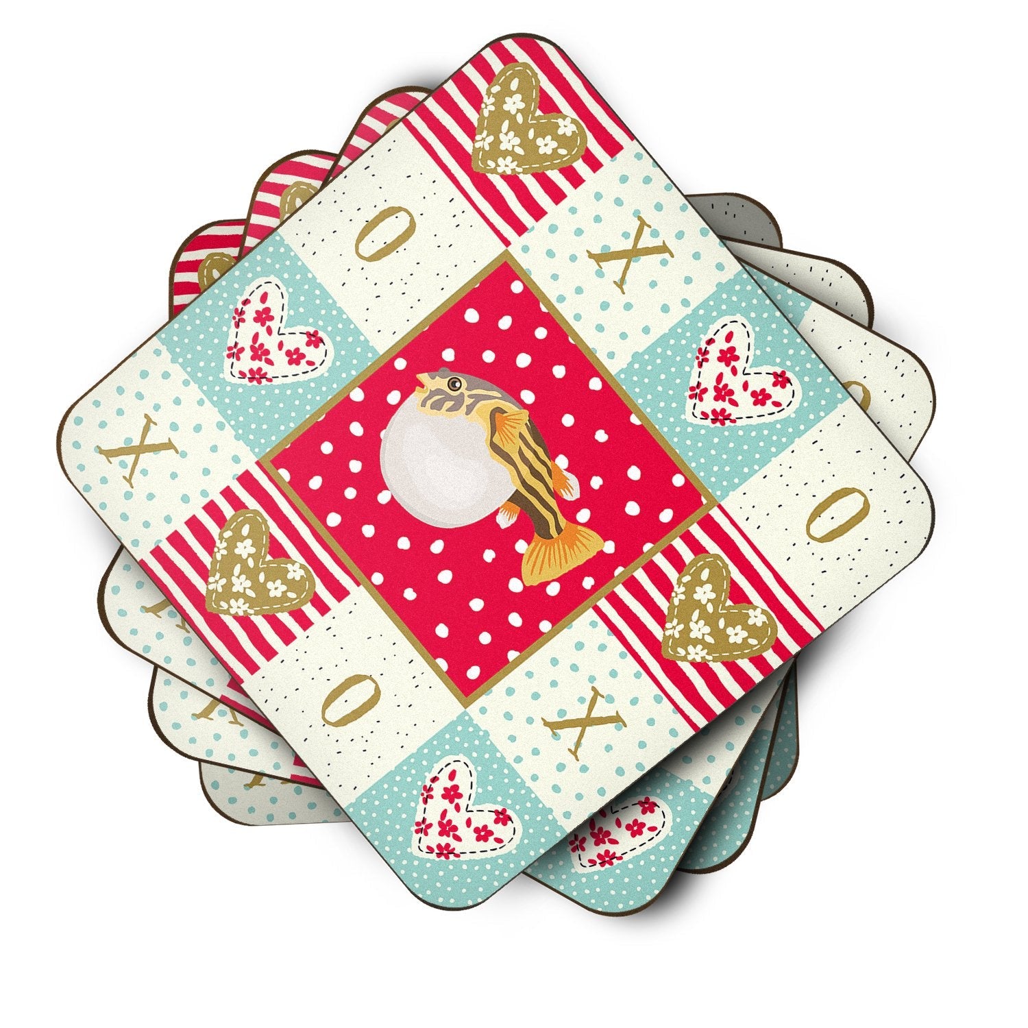 Puffer Fish Love Foam Coasters Set of 4 Cup Coasters for Indoor Outdoor, Tabletop Protection, Anti Slip, Mouse pad Material