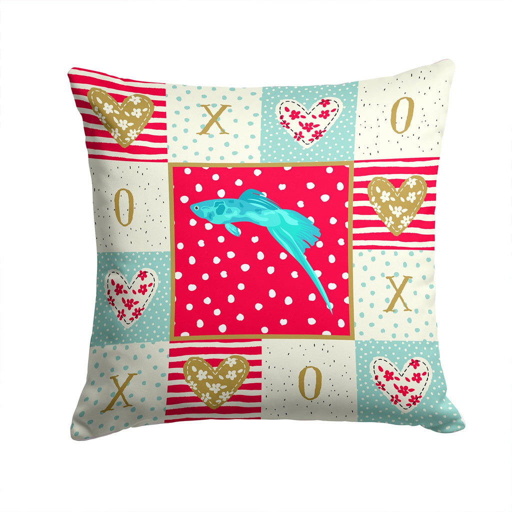 Sword Tail Guppy Love Decorative Throw Pillow 14x14 Indoor Outdoor Accent Cushion, Fabric Cover with Insert for Sofa, Bed, Porch & Living Room