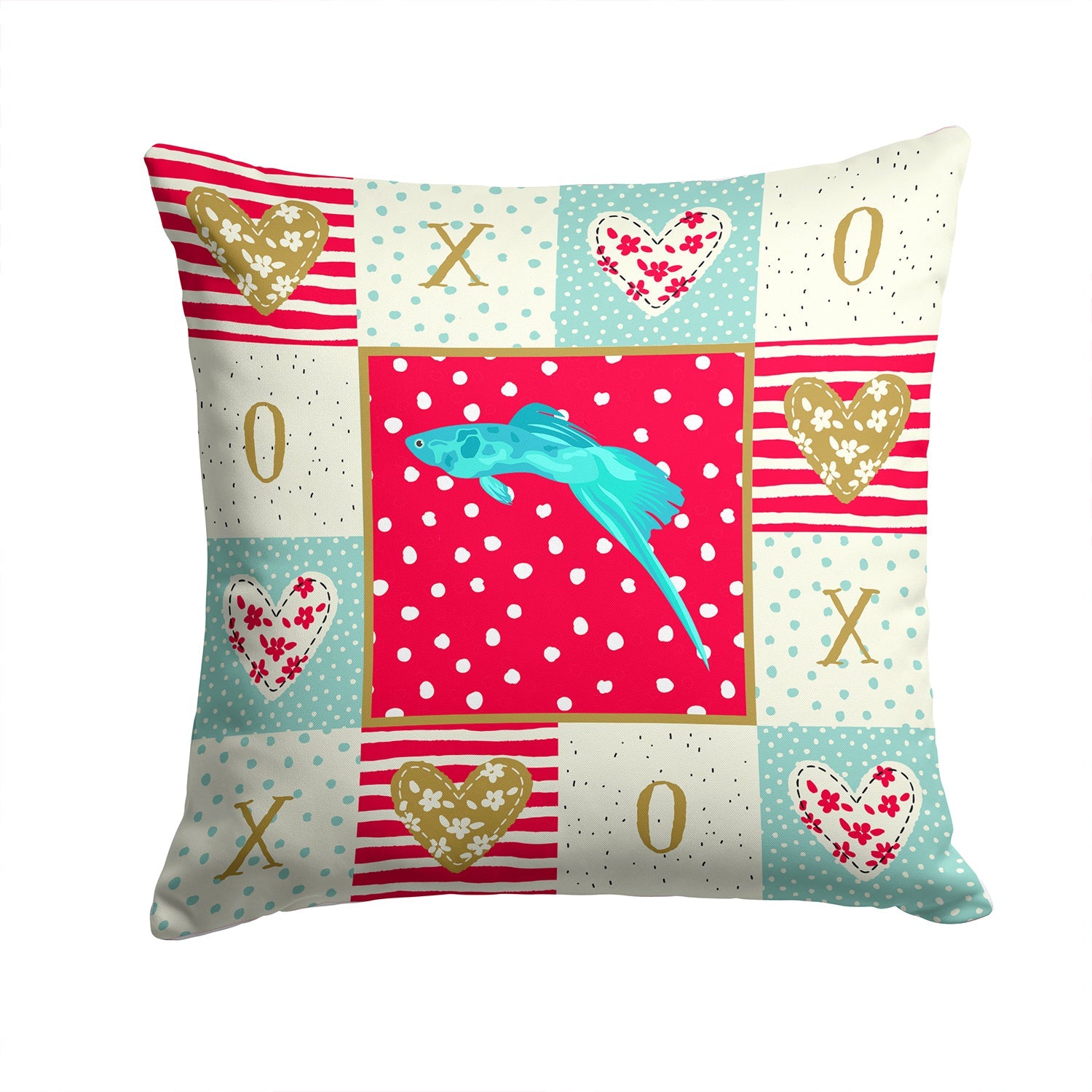 Sword Tail Guppy Love Decorative Throw Pillow 14x14 Indoor Outdoor Accent Cushion, Fabric Cover with Insert for Sofa, Bed, Porch & Living Room