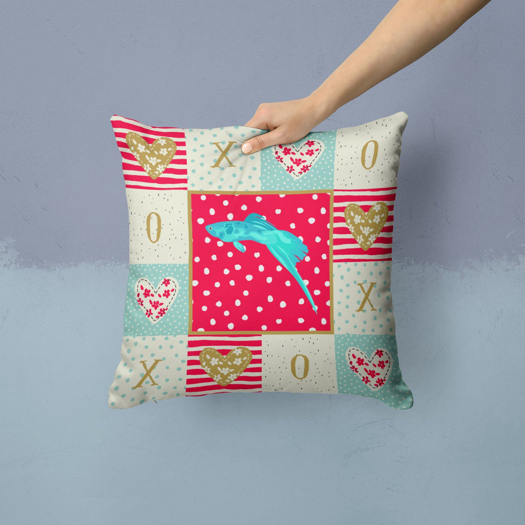 Sword Tail Guppy Love Decorative Throw Pillow 14x14 Indoor Outdoor Accent Cushion, Fabric Cover with Insert for Sofa, Bed, Porch & Living Room
