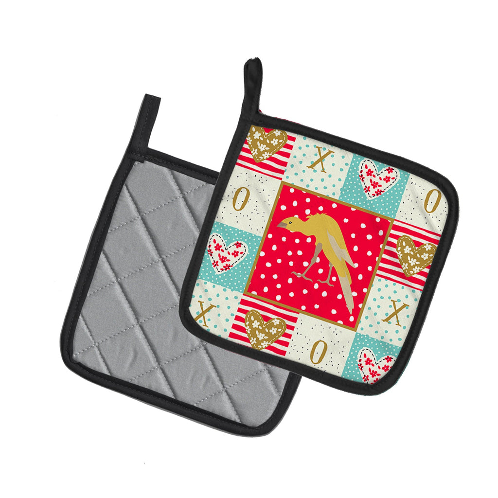 Belgian Hunchback Canary Love Pot Holder Set of 2 Heat Resistant Quilted Hot Pads 7.5 x 7.5 Inch, Insulated Kitchen Trivets for Cooking & Baking