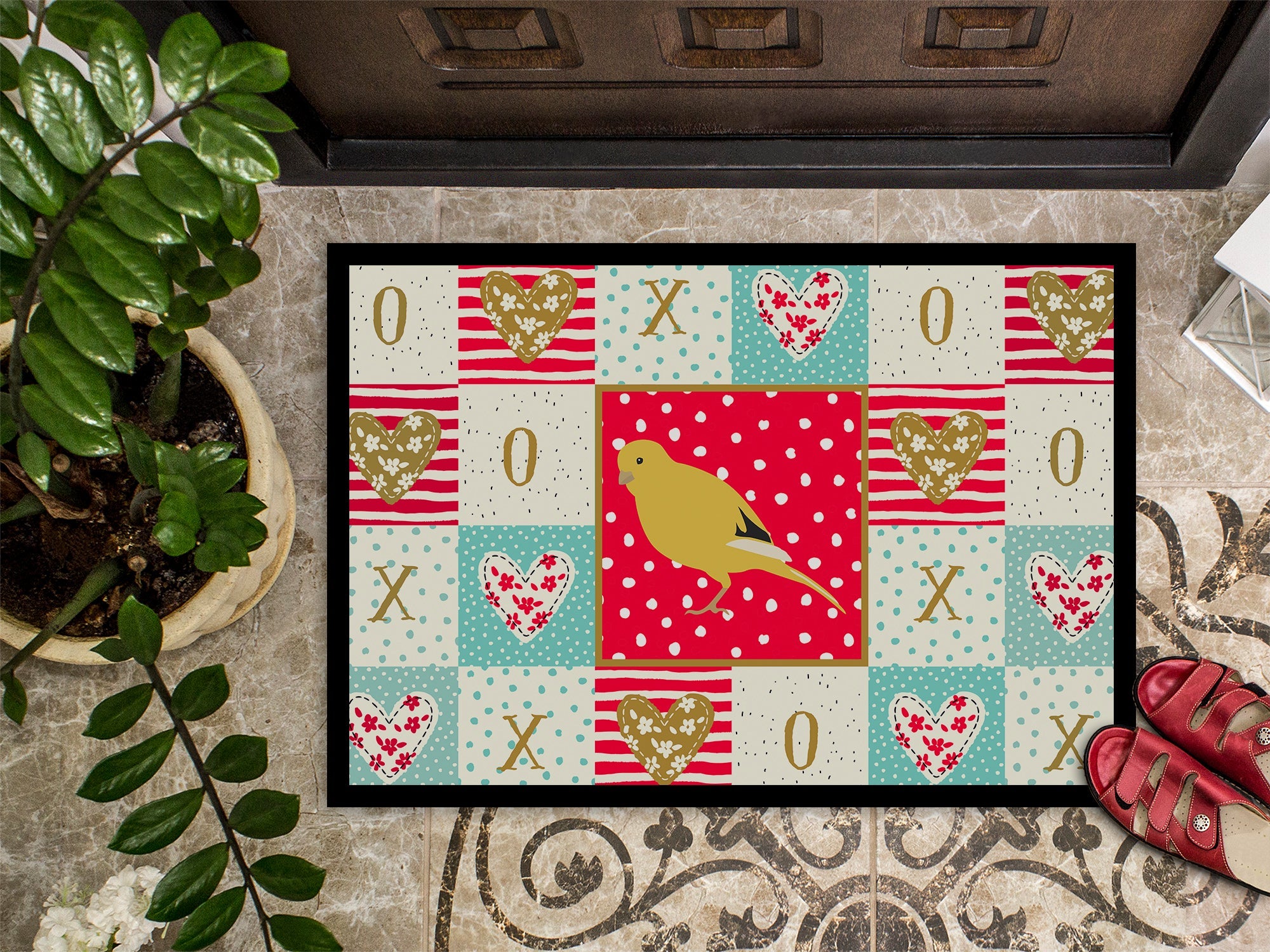 Border Canary Love Doormat Indoor Outdoor 18H X 27W Front Door Mat Rugs for Entryway, Non Slip Washable
