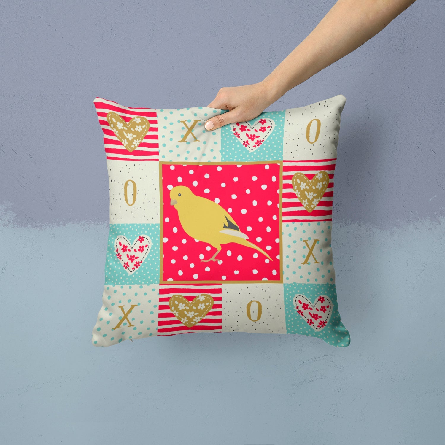 Border Canary Love Decorative Throw Pillow 14x14 Indoor Outdoor Accent Cushion, Fabric Cover with Insert for Sofa, Bed, Porch & Living Room