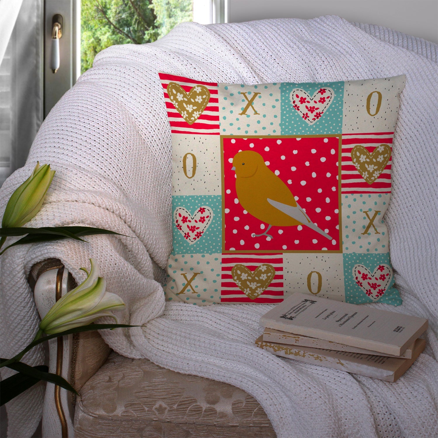 Norwich Canary Love Decorative Throw Pillow 14x14 Indoor Outdoor Accent Cushion, Fabric Cover with Insert for Sofa, Bed, Porch & Living Room