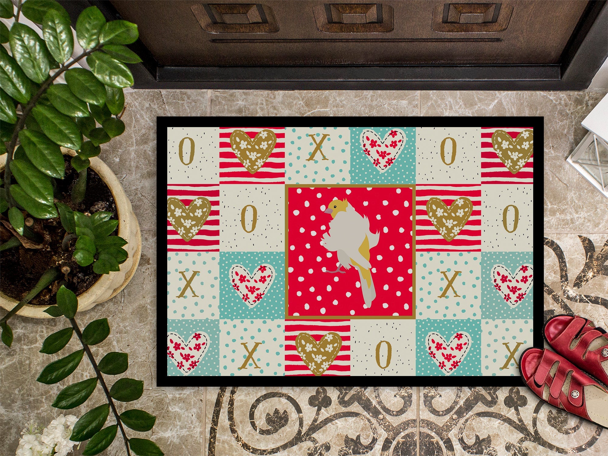 Parisian Trumpeter Canary Love Doormat Indoor Outdoor 24H X 36W Front Door Mat Rugs for Entryway, Non Slip Washable Low Pile,