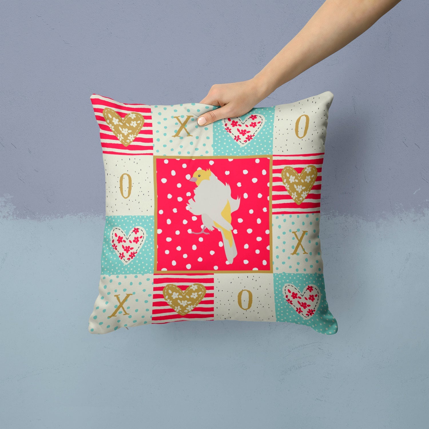 Parisian Trumpeter Canary Love Decorative Throw Pillow 14x14 Indoor Outdoor Accent Cushion, Fabric Cover with Insert for Sofa, Bed, Porch & Living Room