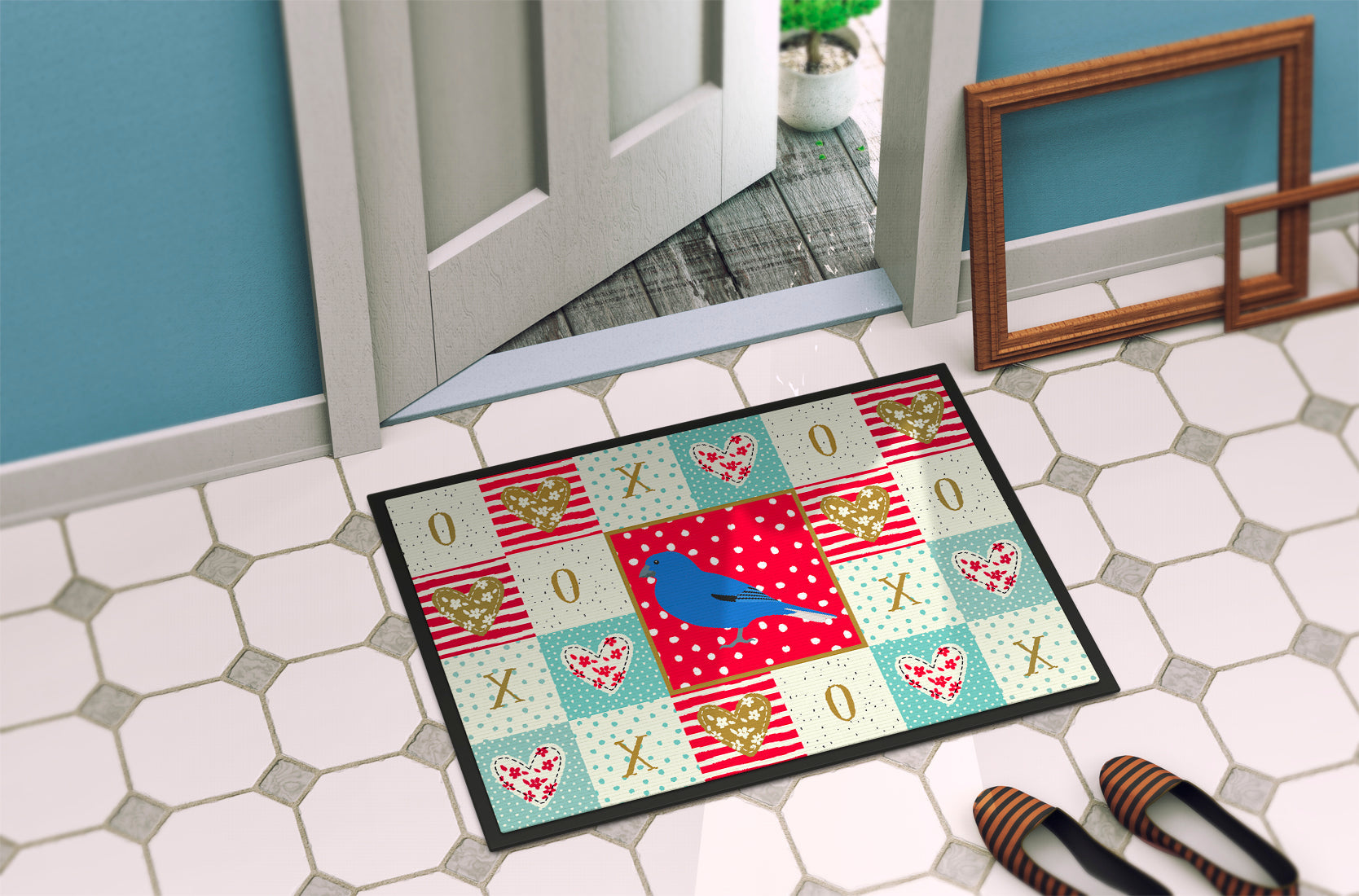 Bunting Love Doormat Indoor Outdoor 18H X 27W Front Door Mat Rugs for Entryway, Non Slip Washable