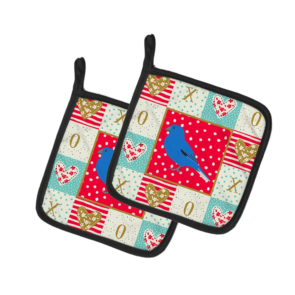 Bunting Love Pot Holder Set of 2 Heat Resistant Quilted Hot Pads 7.5 x 7.5 Inch, Insulated Kitchen Trivets for Cooking & Baking