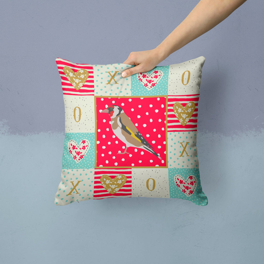 Gold Finch Love Decorative Throw Pillow 14x14 Indoor Outdoor Accent Cushion, Fabric Cover with Insert for Sofa, Bed, Porch & Living Room