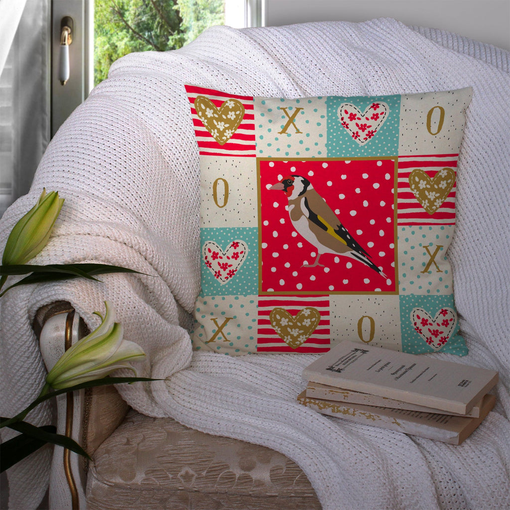 Gold Finch Love Decorative Throw Pillow 14x14 Indoor Outdoor Accent Cushion, Fabric Cover with Insert for Sofa, Bed, Porch & Living Room
