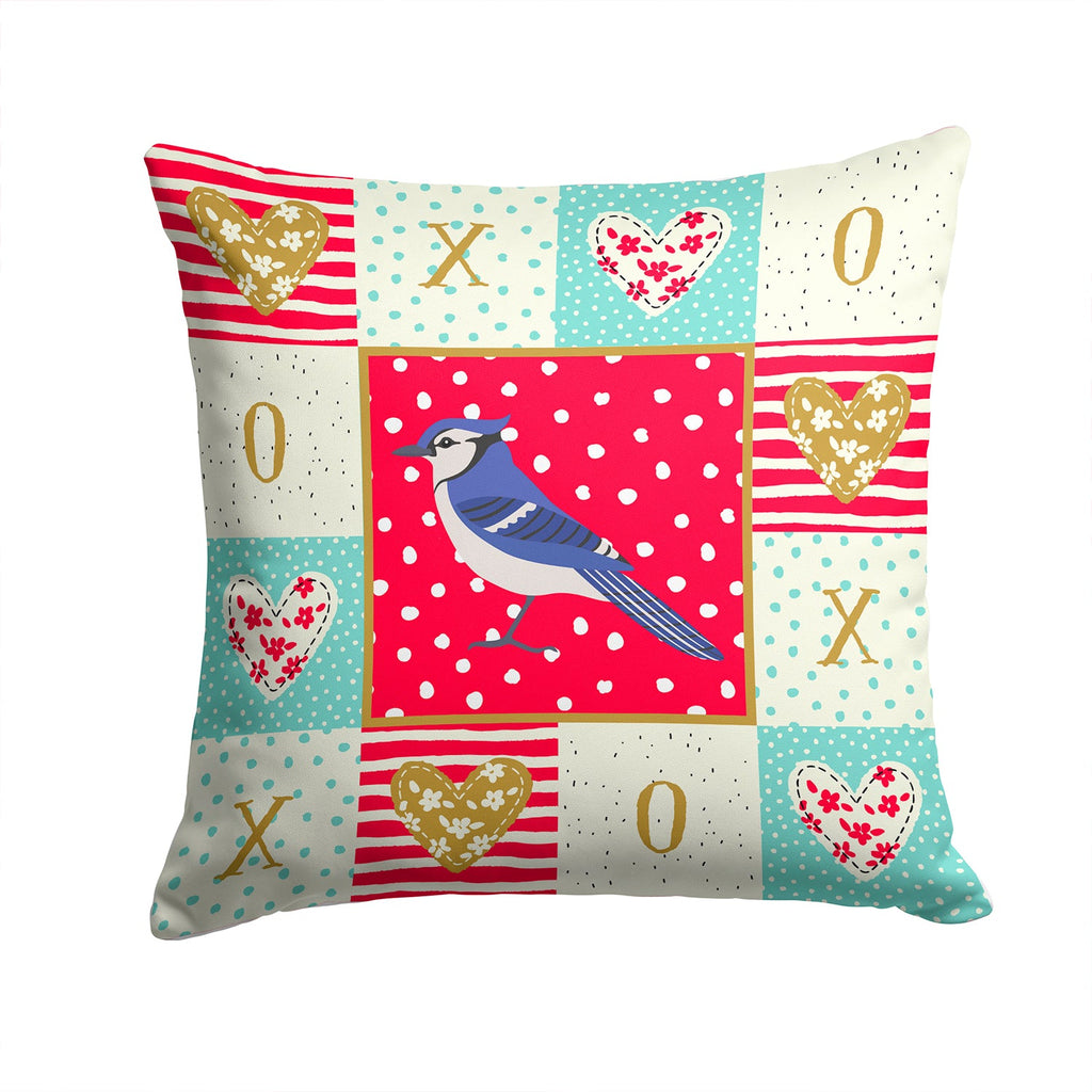 Jay Bird Love Decorative Throw Pillow 14x14 Indoor Outdoor Accent Cushion, Fabric Cover with Insert for Sofa, Bed, Porch & Living Room