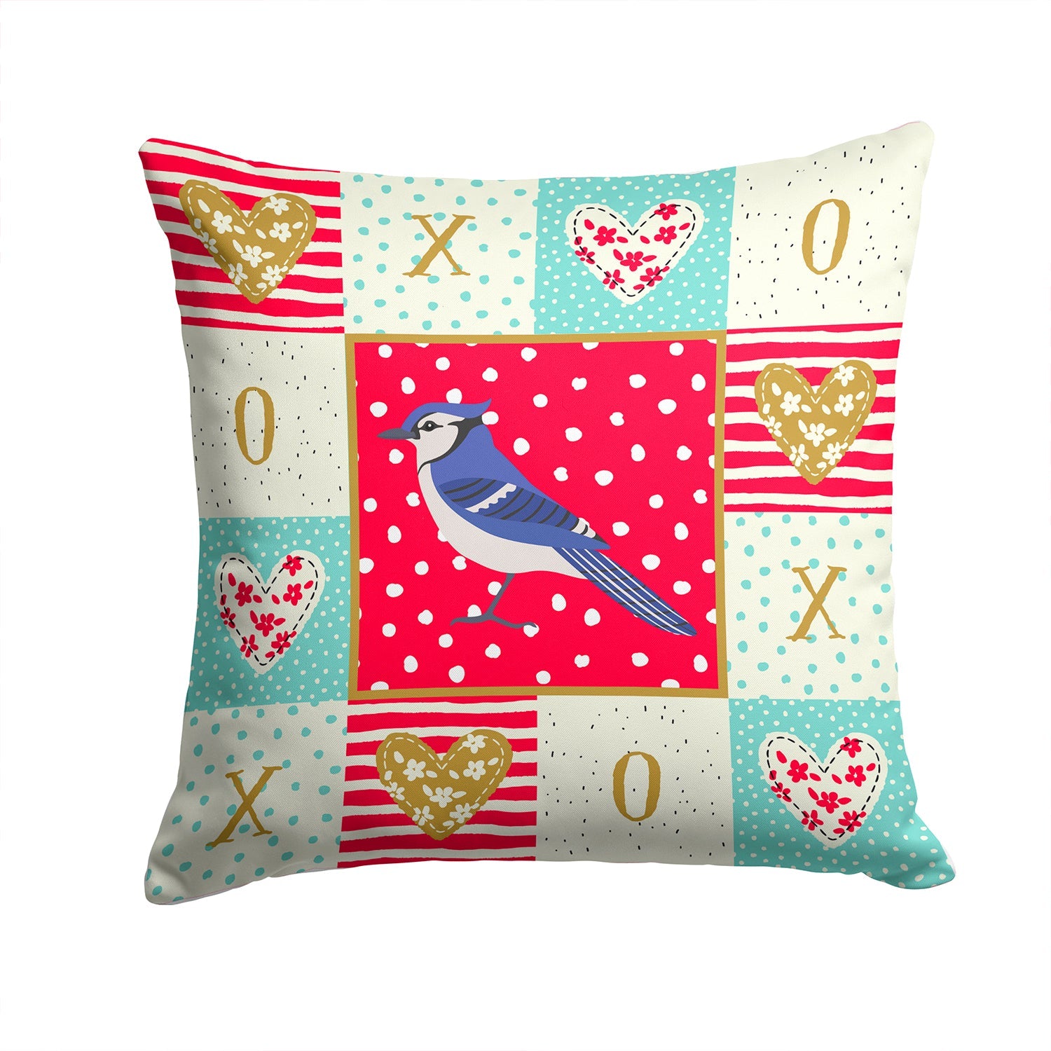Jay Bird Love Decorative Throw Pillow 14x14 Indoor Outdoor Accent Cushion, Fabric Cover with Insert for Sofa, Bed, Porch & Living Room