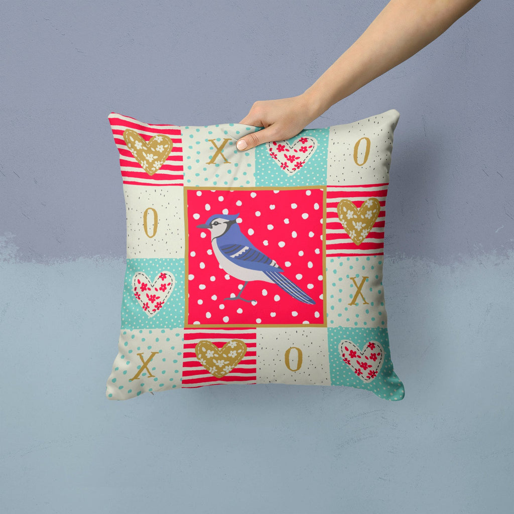 Jay Bird Love Decorative Throw Pillow 14x14 Indoor Outdoor Accent Cushion, Fabric Cover with Insert for Sofa, Bed, Porch & Living Room
