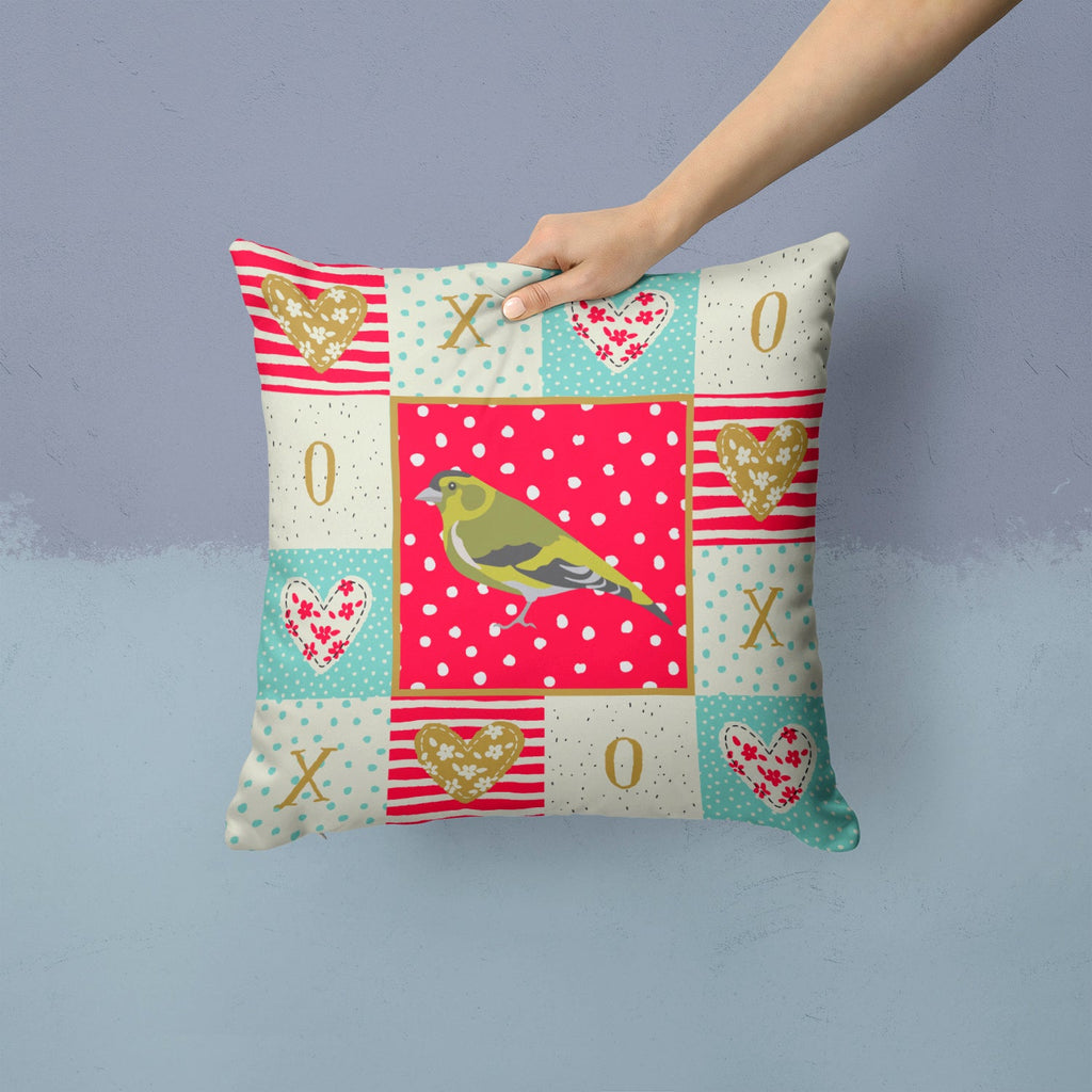 Siskin Love Decorative Throw Pillow 14x14 Indoor Outdoor Accent Cushion, Fabric Cover with Insert for Sofa, Bed, Porch & Living Room