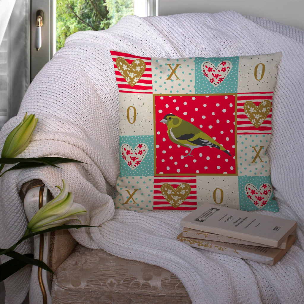 Siskin Love Decorative Throw Pillow 14x14 Indoor Outdoor Accent Cushion, Fabric Cover with Insert for Sofa, Bed, Porch & Living Room