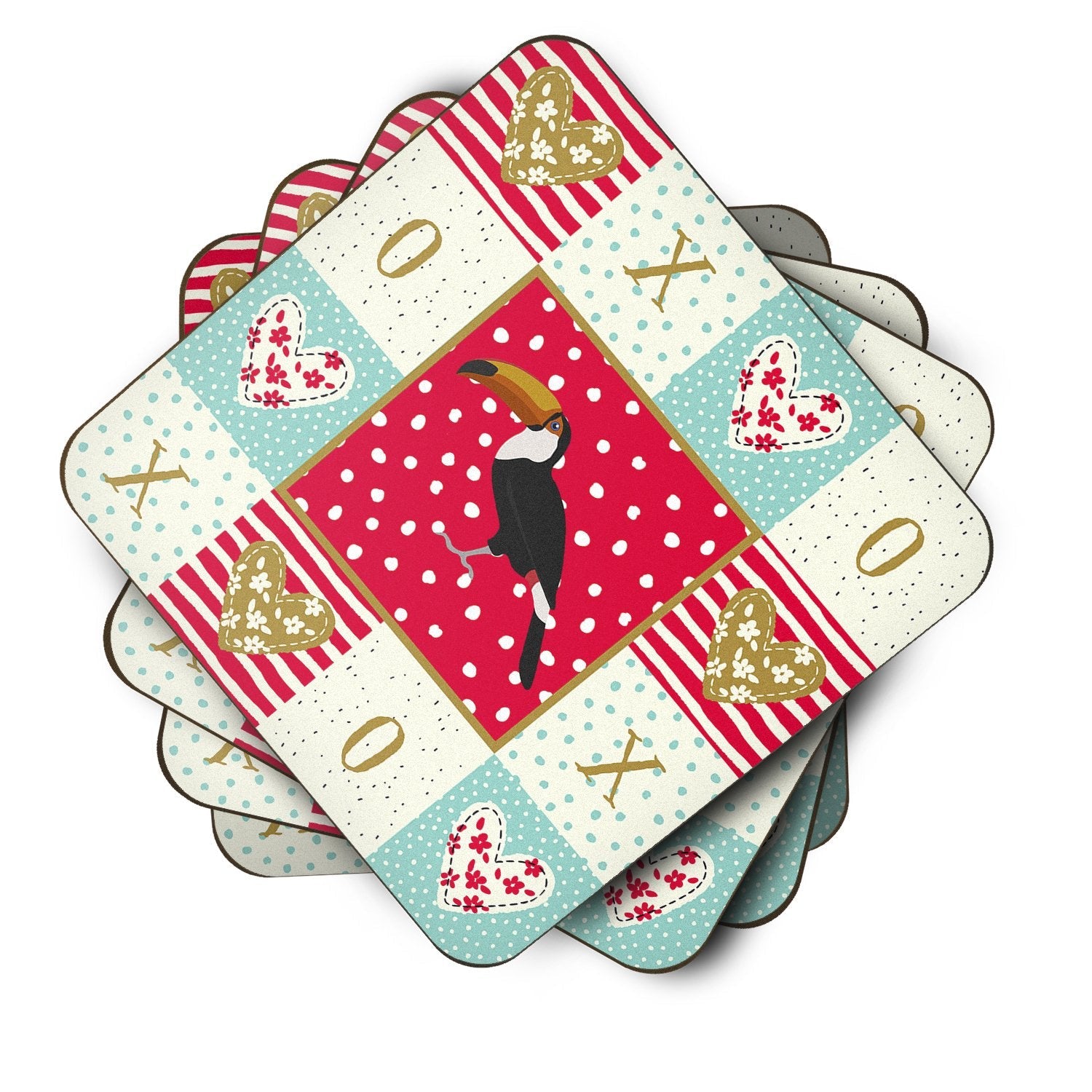 Toucan Love Foam Coasters Set of 4 Cup Coasters for Indoor Outdoor, Tabletop Protection, Anti Slip, Mouse pad Material