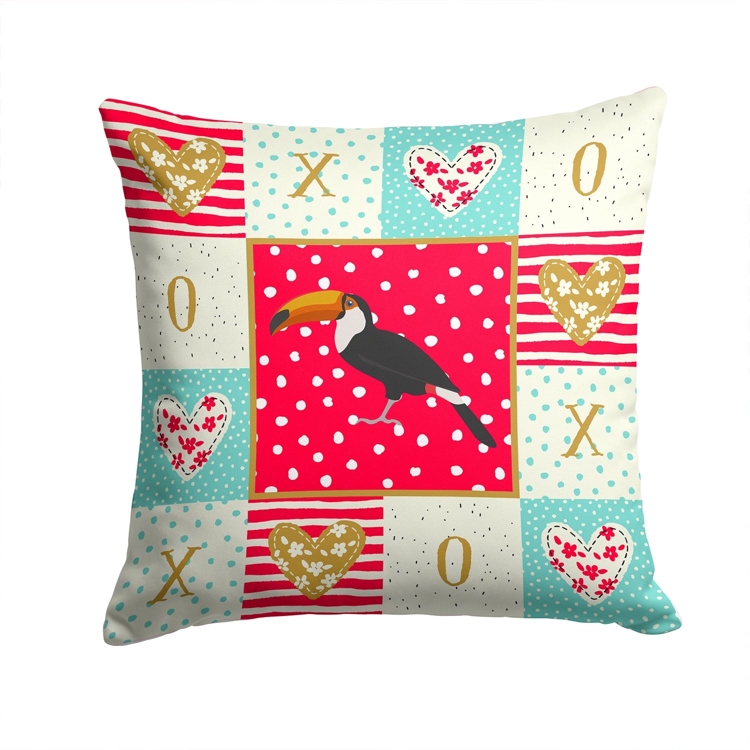 Toucan Love Decorative Throw Pillow 14x14 Indoor Outdoor Accent Cushion, Fabric Cover with Insert for Sofa, Bed, Porch & Living Room