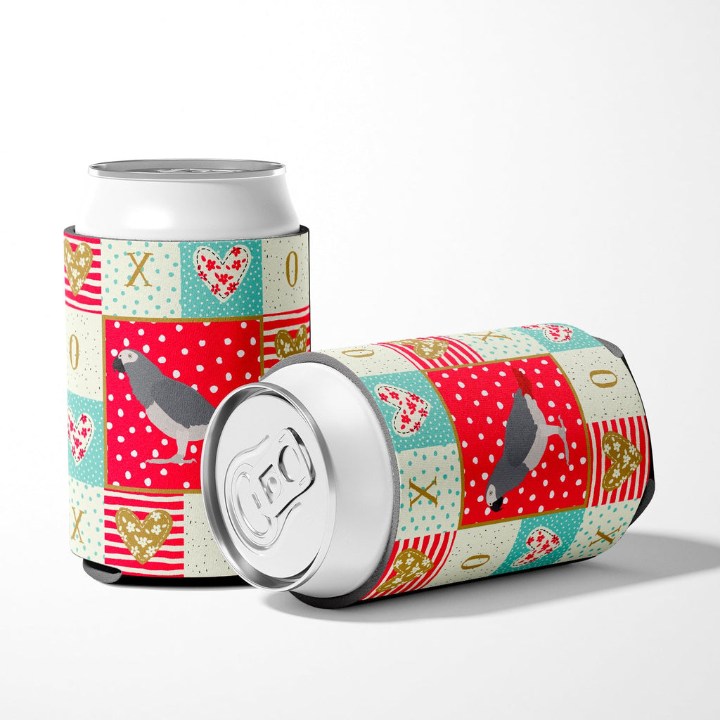 African Grey Parrot Love Can or Bottle Hugger Cooler Sleeve for Standard 12 oz Cans, Insulated Foam Beer & Soda Can Hugger Reusable