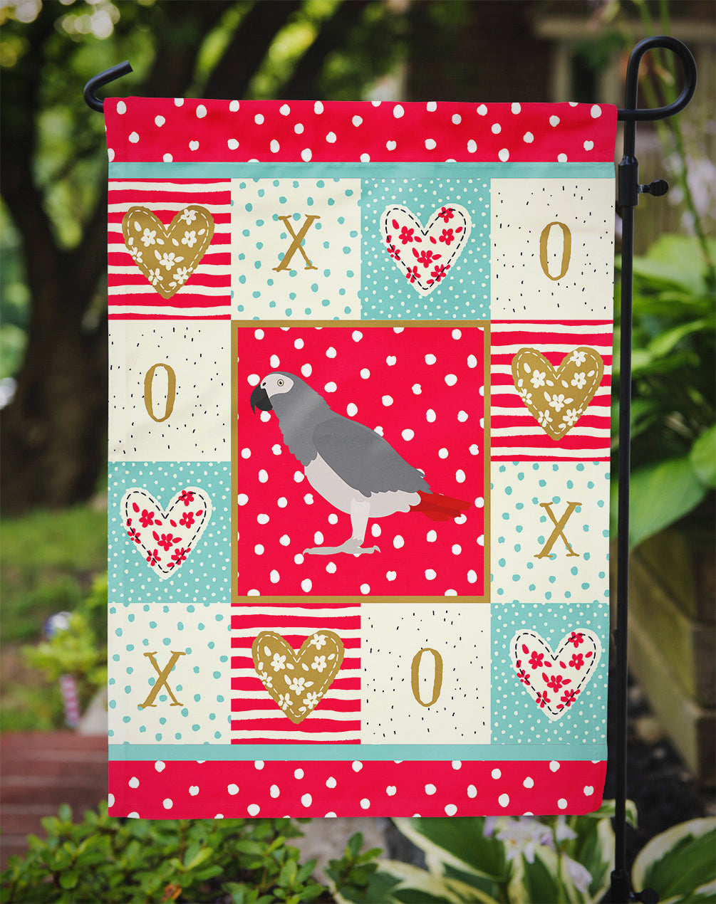African Grey Parrot Love Garden Flag Mailbox Decorative Yard Banner Outside Patio Artwork for Flower Beds, Garden Size, Multicolor