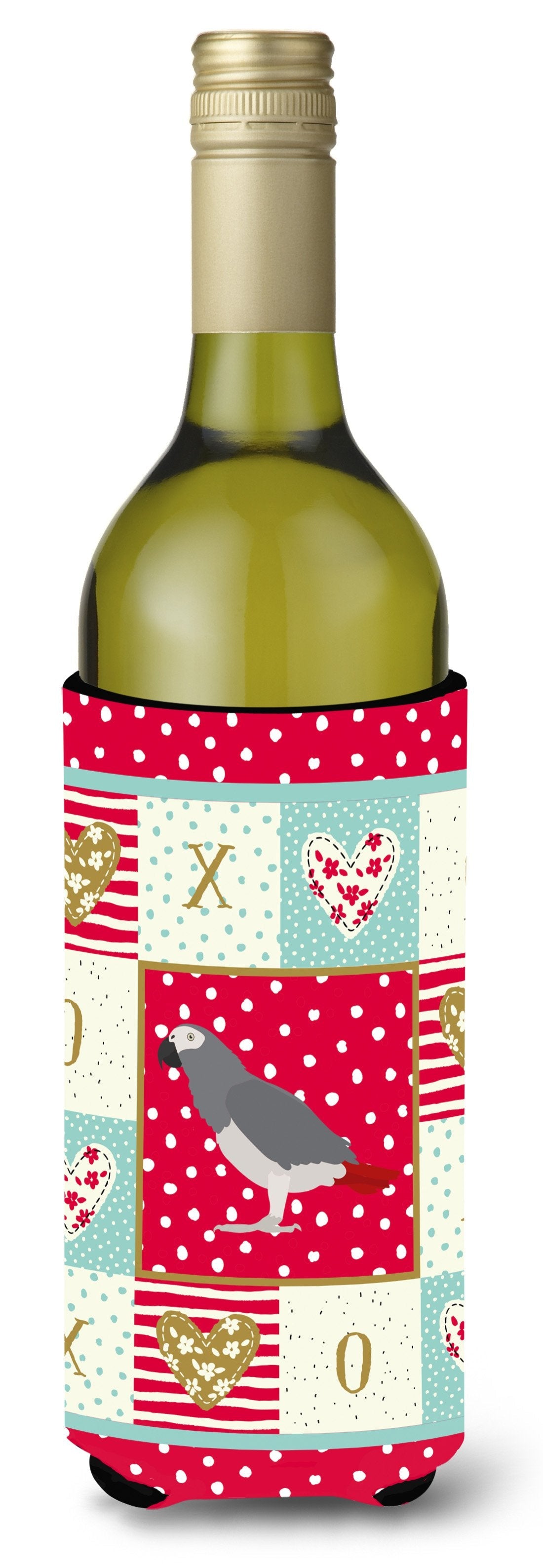 African Grey Parrot Love Wine Bottle Hugger Gift Sleeve for Standard 750 ml Bottles, Insulated Reusable Also Fits Mini Shot & Pint Bottles
