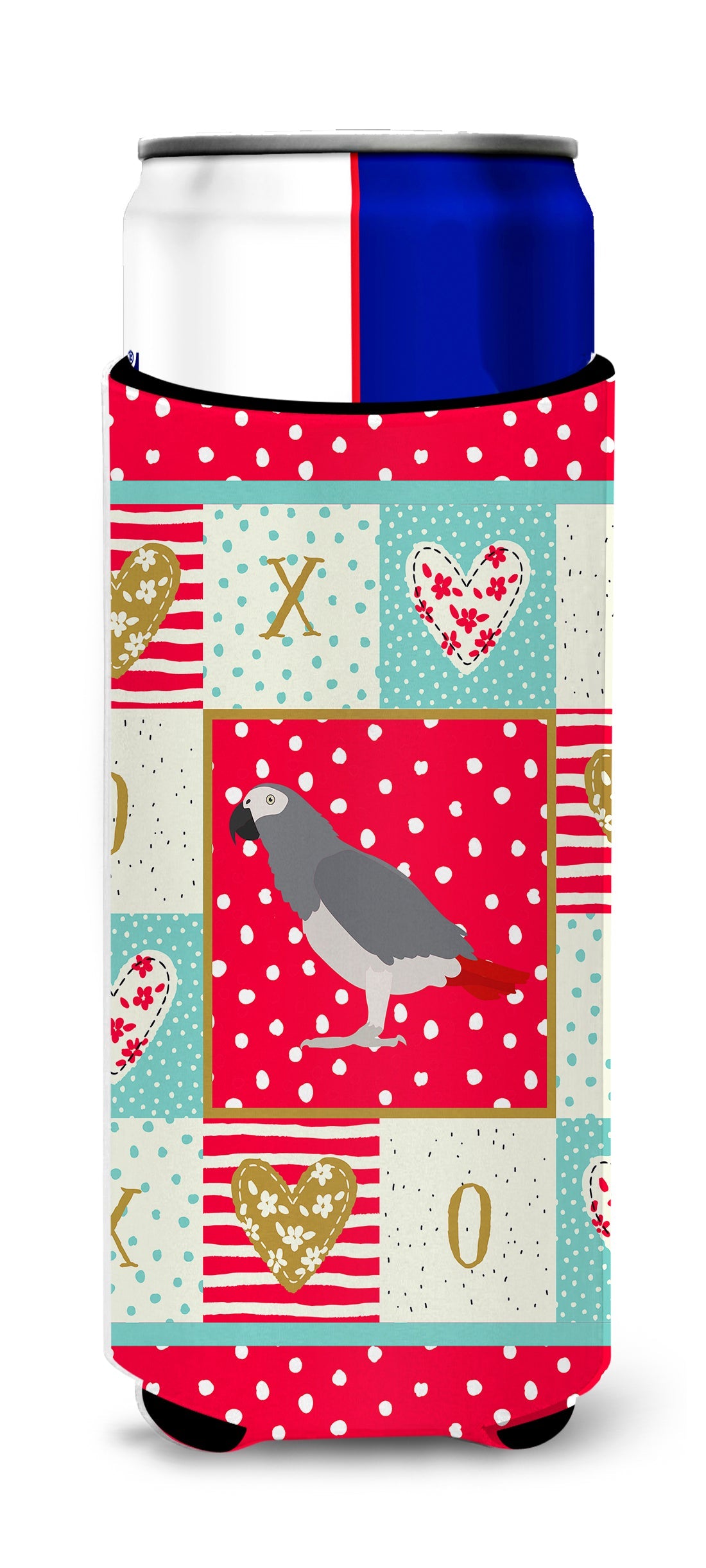African Grey Parrot Love Slim Can Hugger , Insulated Foam Hugger for 12 oz Slim Cans, Beer Bottles & Water Bottles, Printed in USA