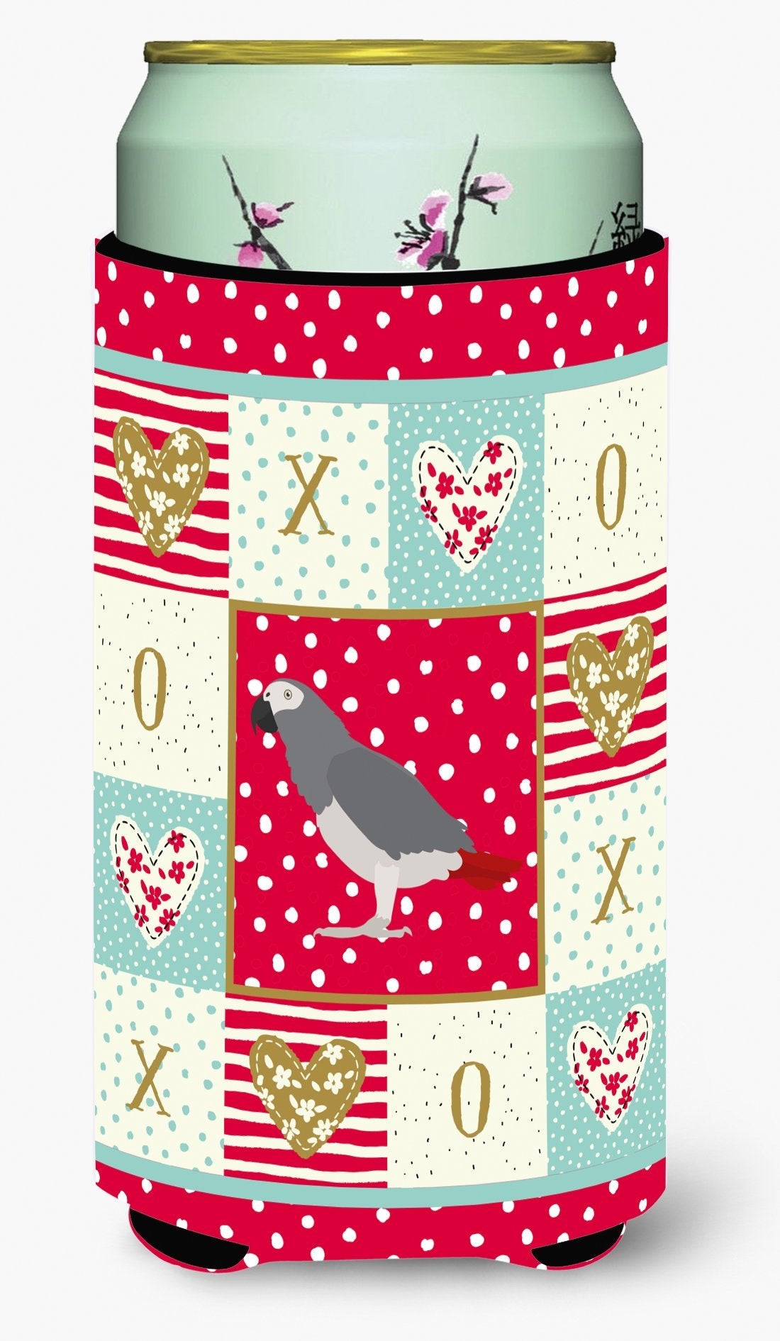 African Grey Parrot Love Tall Boy Hugger Can Cooler Sleeve Machine Washable Drink Collapsible Insulator Beverage Insulated Holder