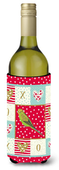 Budgerigar Love Wine Bottle Hugger Gift Sleeve for Standard 750 ml Bottles, Insulated Reusable Also Fits Mini Shot & Pint Bottles