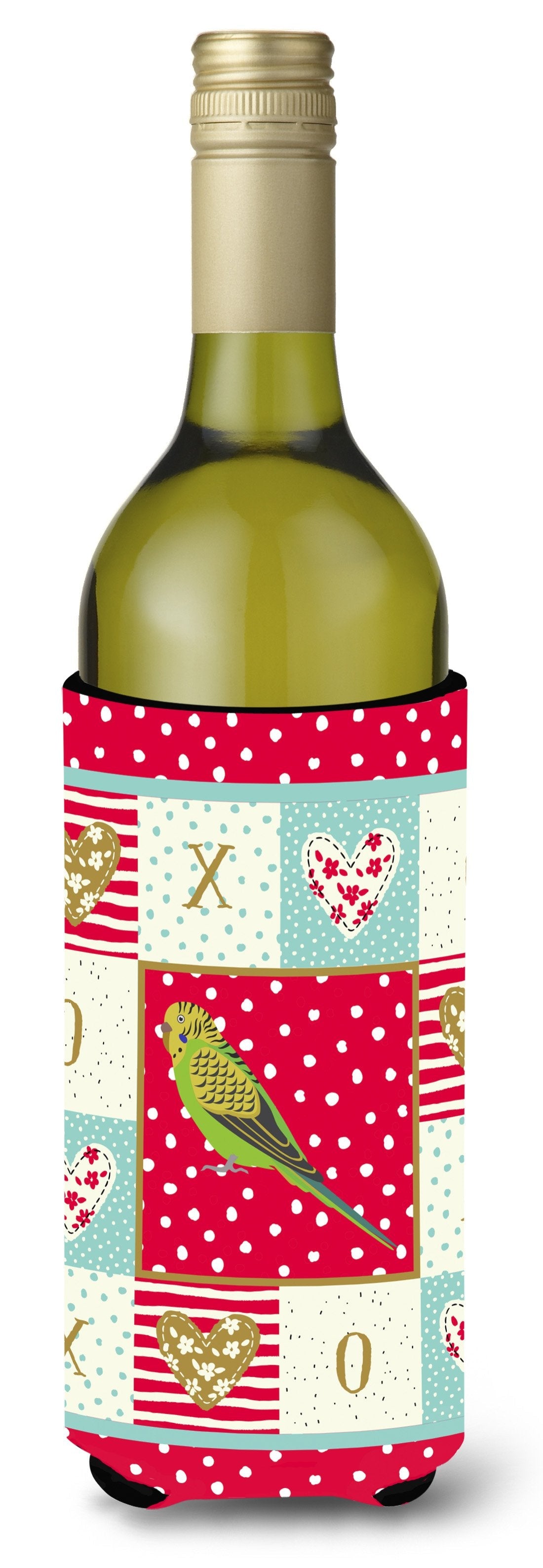 Budgerigar Love Wine Bottle Hugger Gift Sleeve for Standard 750 ml Bottles, Insulated Reusable Also Fits Mini Shot & Pint Bottles