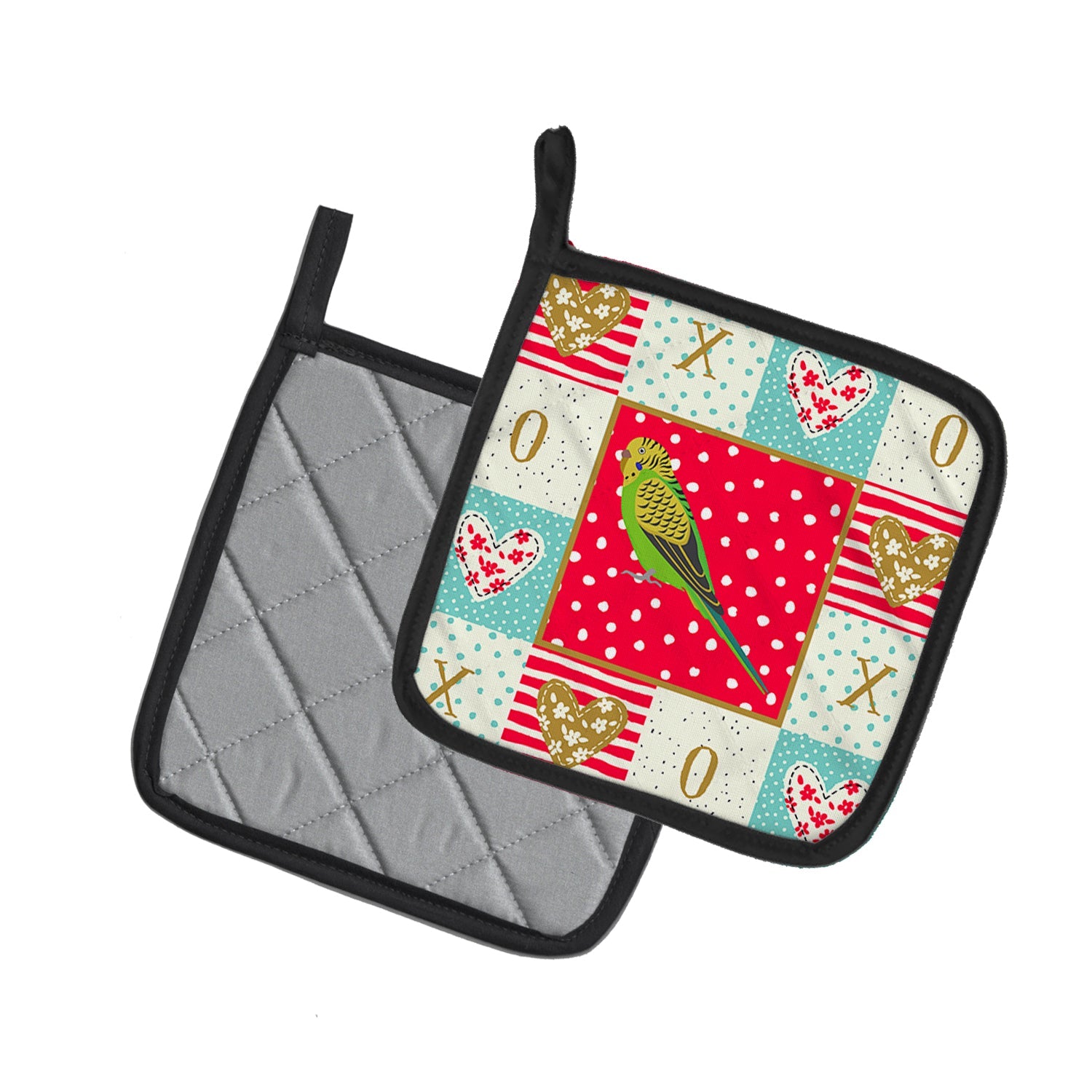 Budgerigar Love Pot Holder Set of 2 Heat Resistant Quilted Hot Pads 7.5 x 7.5 Inch, Insulated Kitchen Trivets for Cooking & Baking