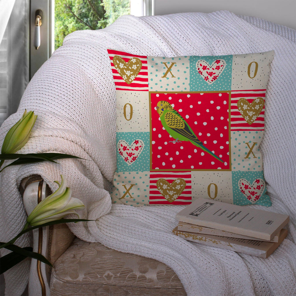 Budgerigar Love Decorative Throw Pillow 14x14 Indoor Outdoor Accent Cushion, Fabric Cover with Insert for Sofa, Bed, Porch & Living Room