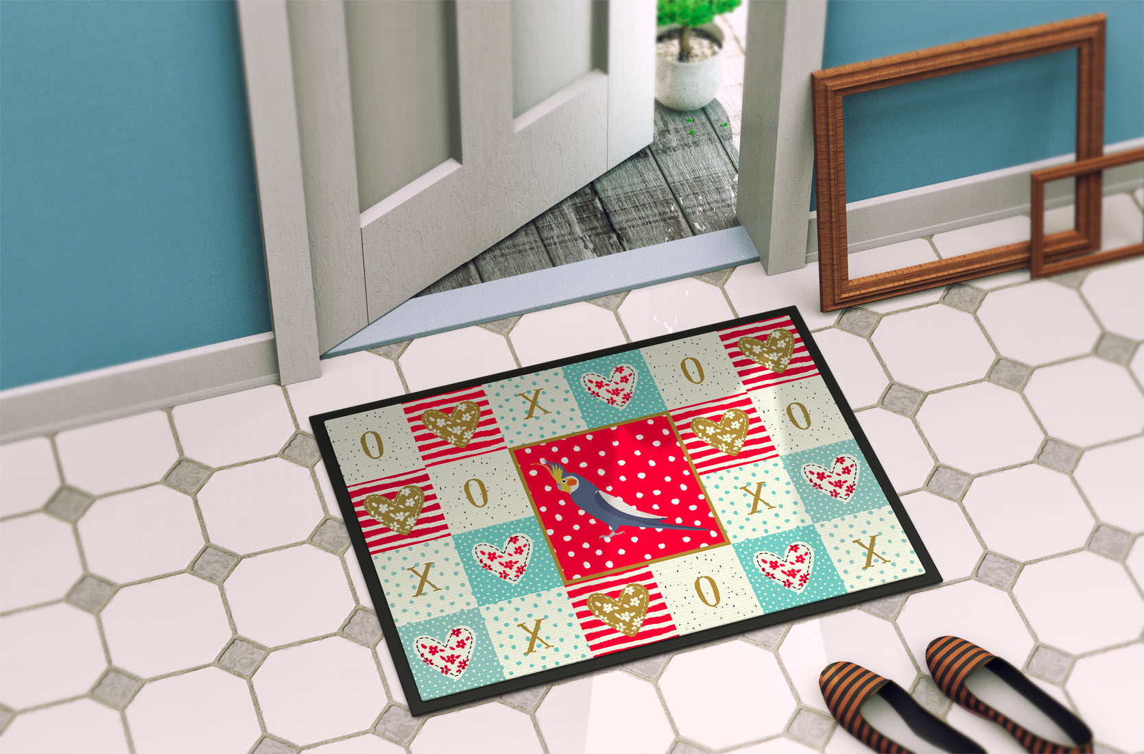 Cockatiel Love Doormat Indoor Outdoor 24H X 36W Front Door Mat Rugs for Entryway, Non Slip Washable Low Pile,