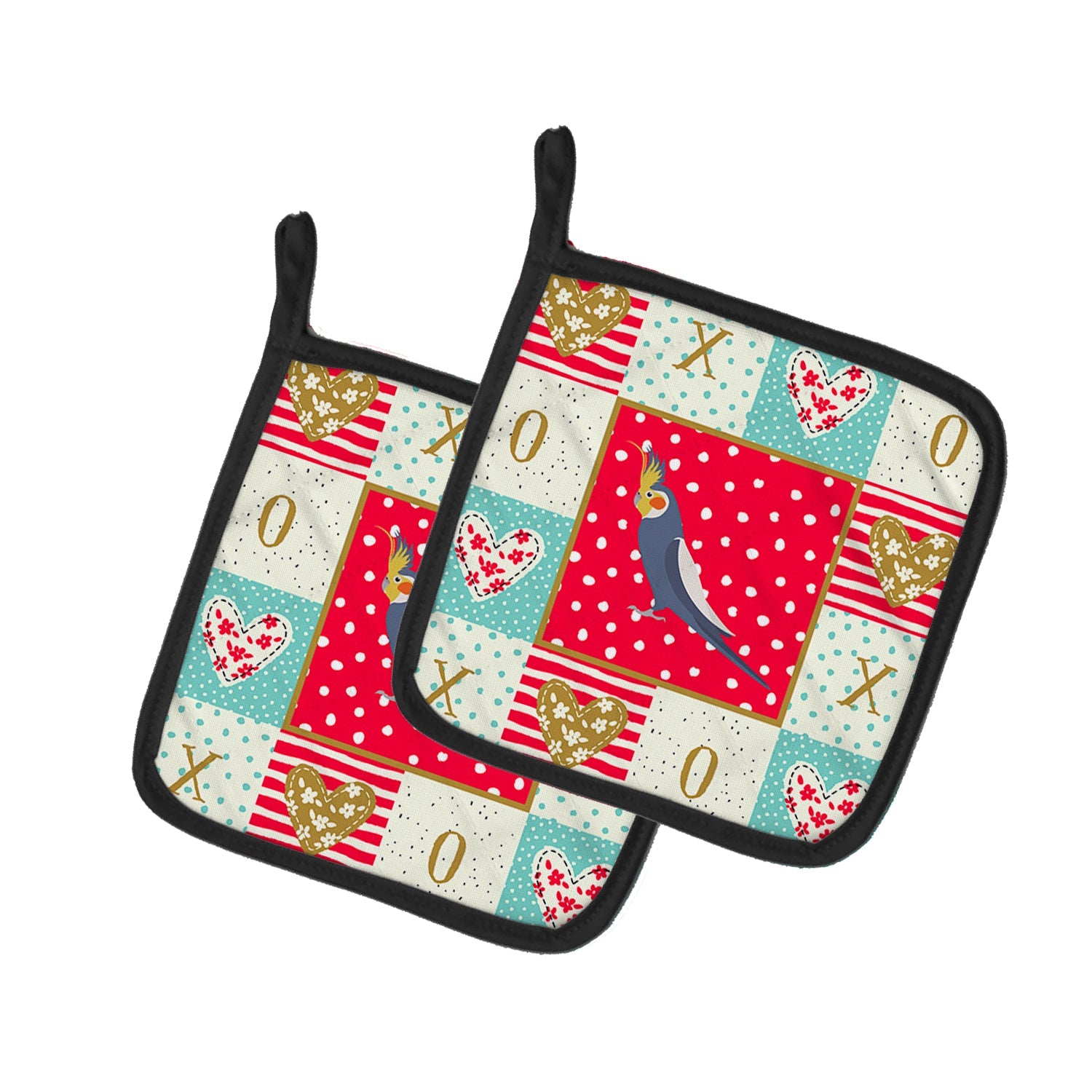 Cockatiel Love Pot Holder Set of 2 Heat Resistant Quilted Hot Pads 7.5 x 7.5 Inch, Insulated Kitchen Trivets for Cooking & Baking