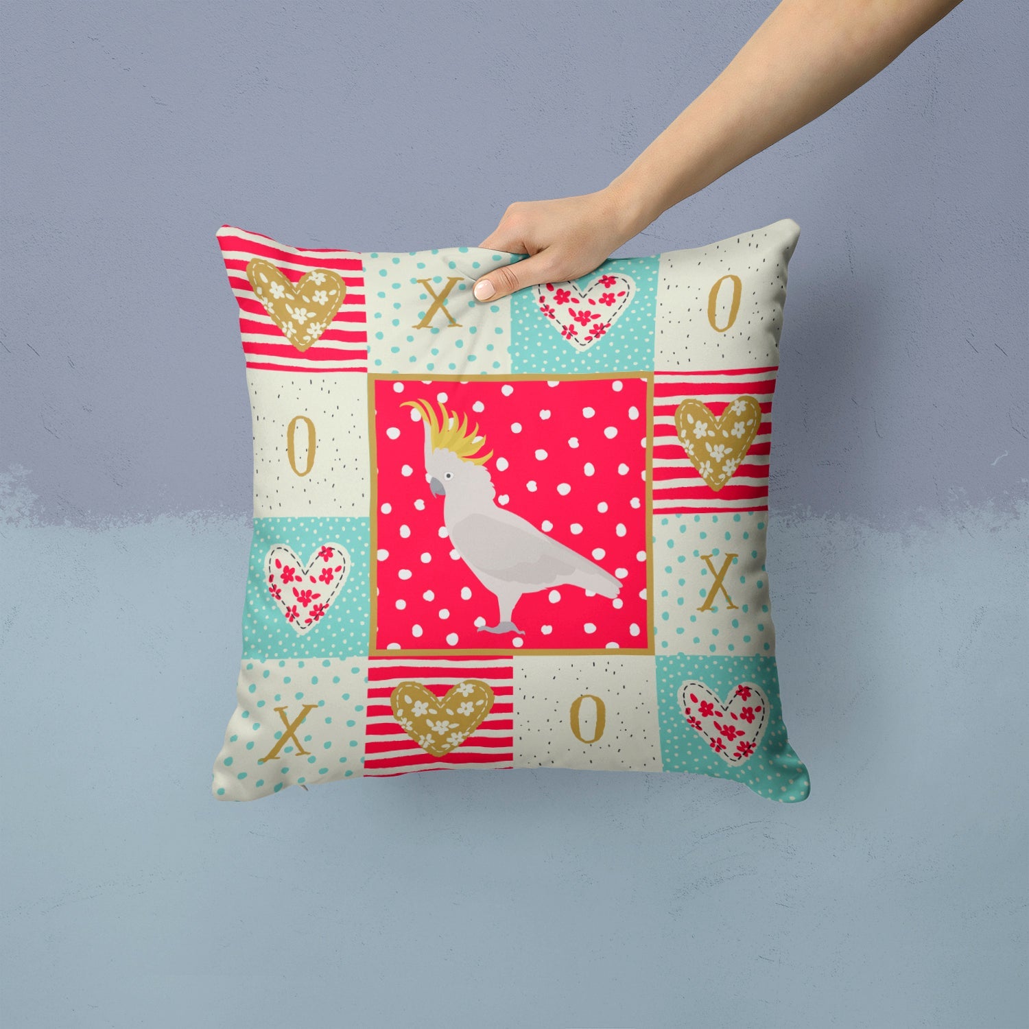 Cockatoo Love Decorative Throw Pillow 14x14 Indoor Outdoor Accent Cushion, Fabric Cover with Insert for Sofa, Bed, Porch & Living Room