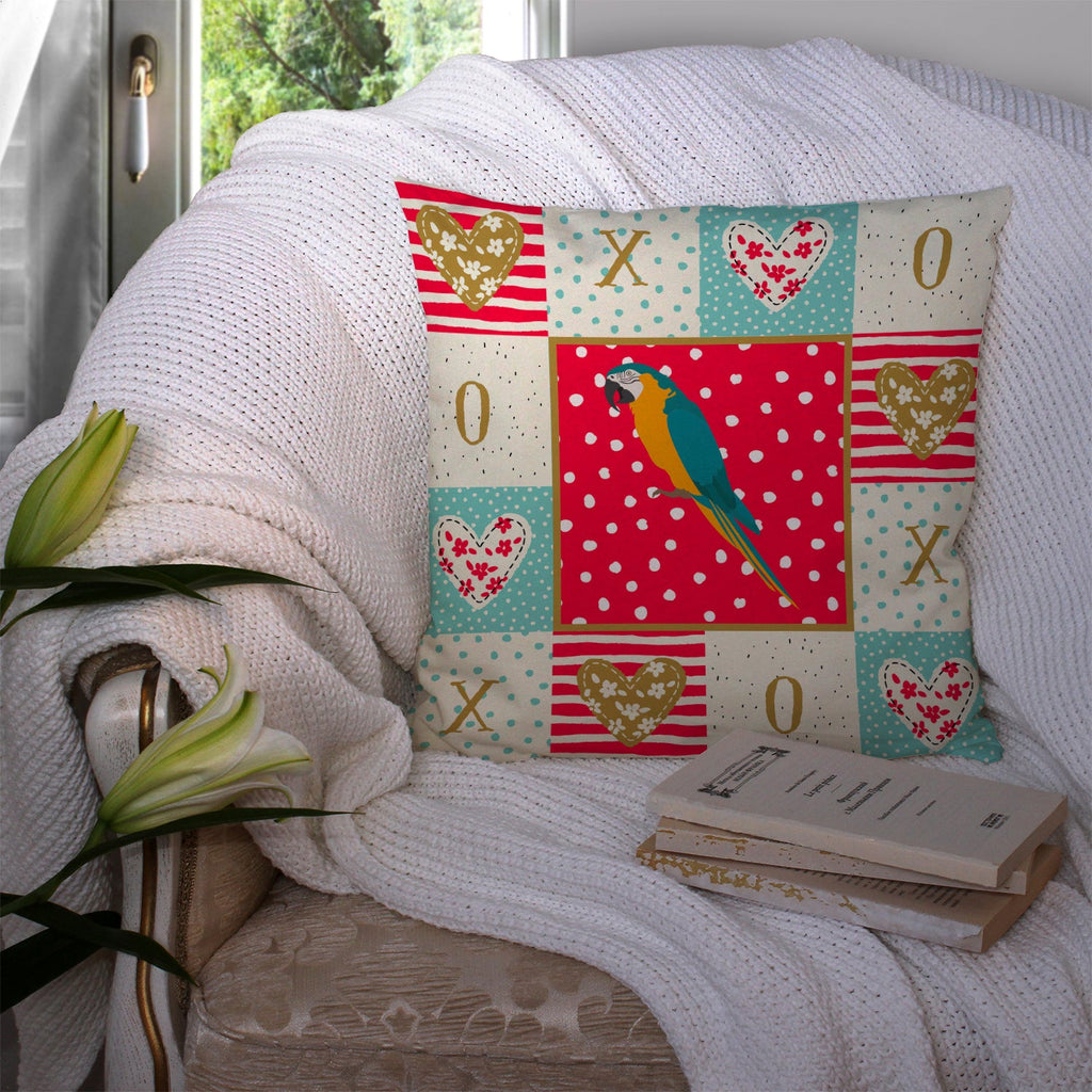 Macaw Love Decorative Throw Pillow 14x14 Indoor Outdoor Accent Cushion, Fabric Cover with Insert for Sofa, Bed, Porch & Living Room
